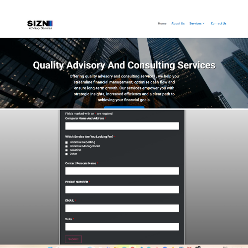 Sizn Advisory homepage preview