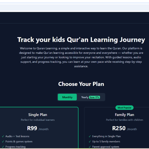 Quran Track dashboard preview